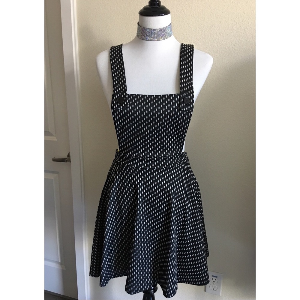 Sleeveless Black Dot Pinafore Dress - Classic Fit